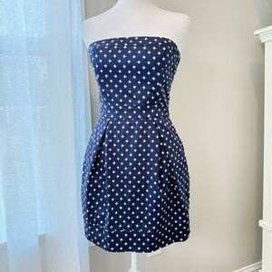 French Connection Strapless Navy w/ White Diamond Shape‎ Pattern Mini Dress Sz 6